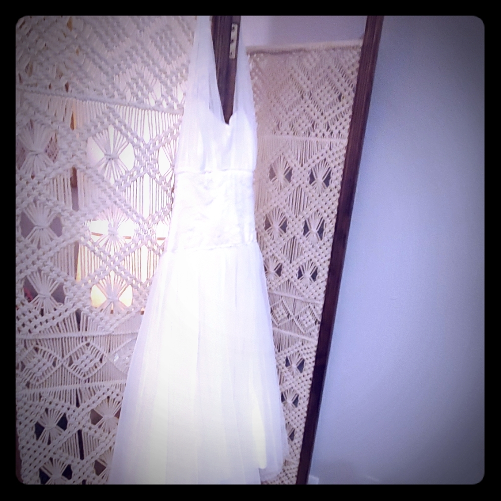 White tule halter dress
